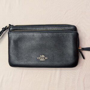 COACH Black Pebbled Leather Double Zip Wristlet – Like New